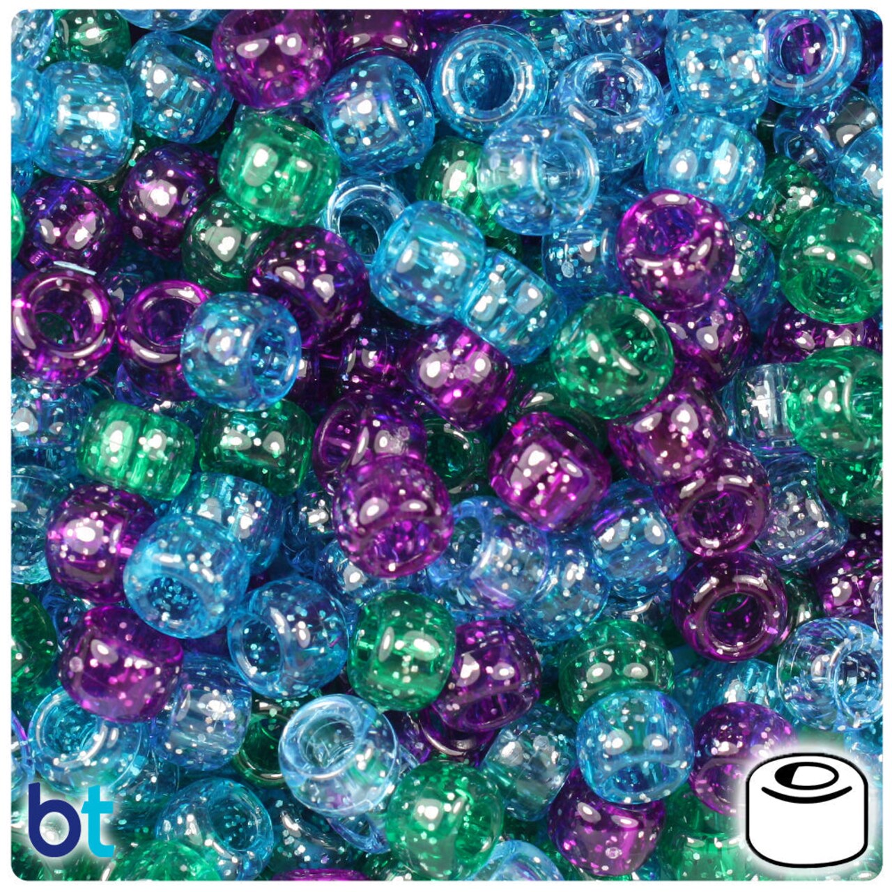 BeadTin Cool Mix Sparkle 9mm Barrel Plastic Pony Beads (500pcs)